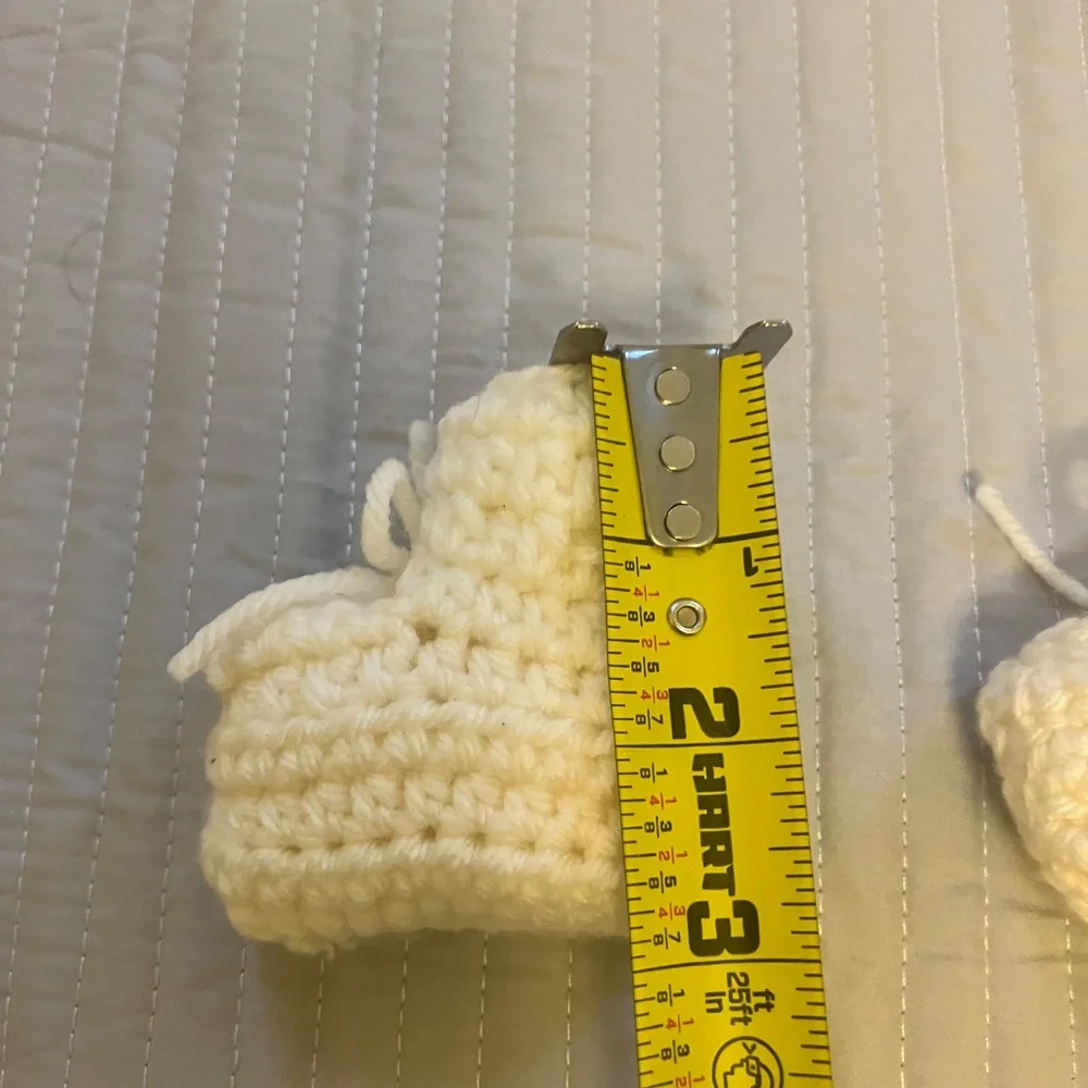 NWOT - Handmade Baby Booties Ivory w/Ivory Ribbon Ties - Size 0-2 Months